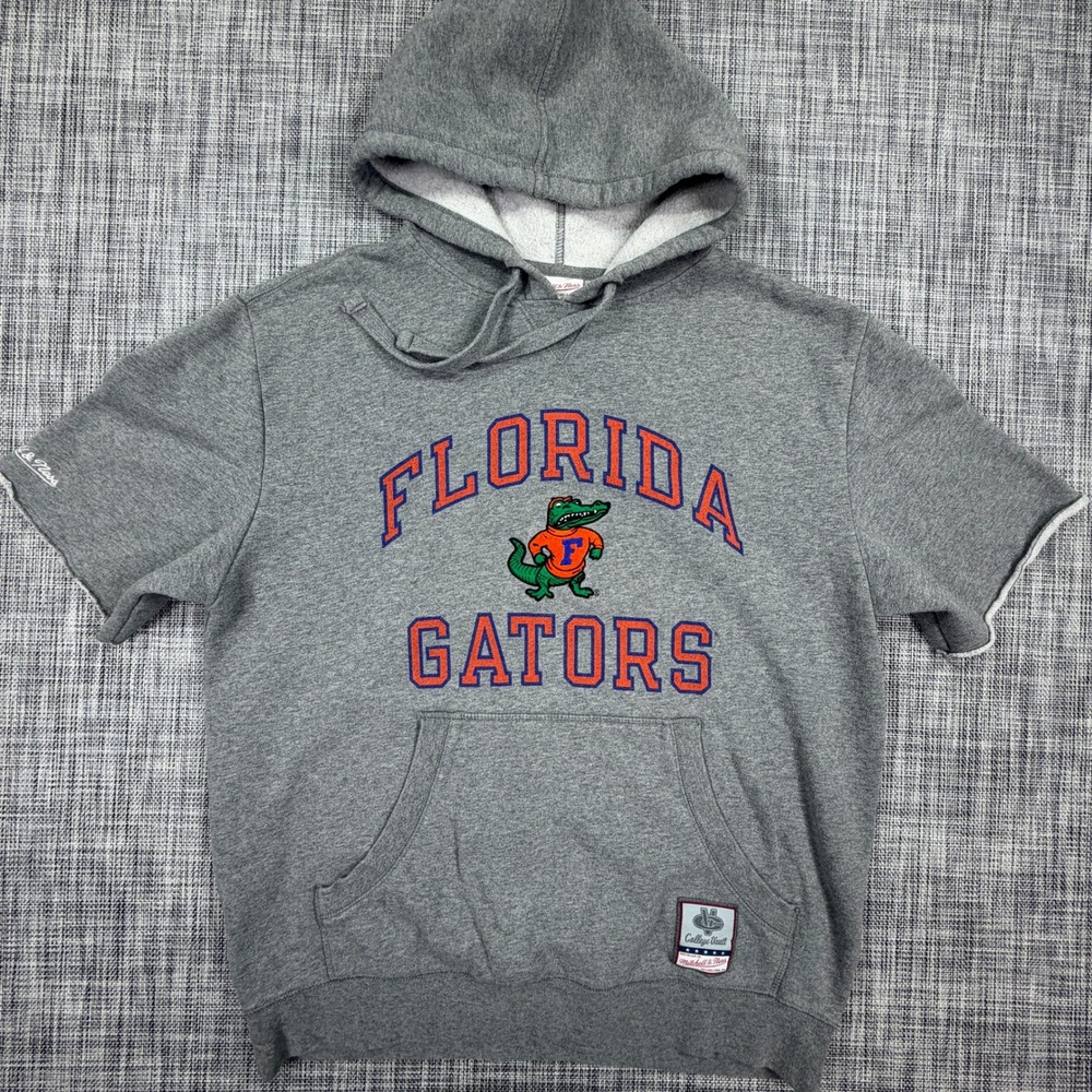 Mitchell & Ness Mens Florida Gators Short Sleeve Pullover Hoodie Gray Size M